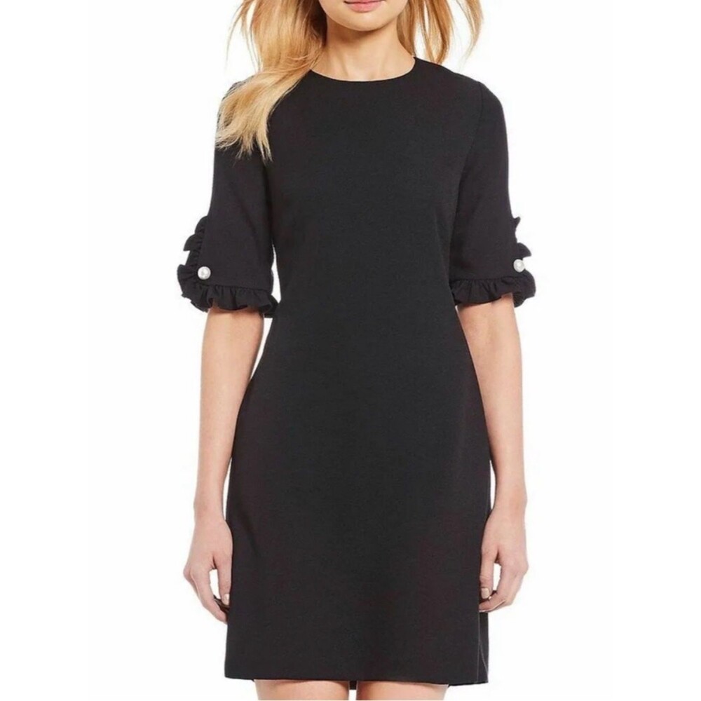 Karl Lagerfeld Paris Black Sheath Dress Pearl Sleeve Size 4